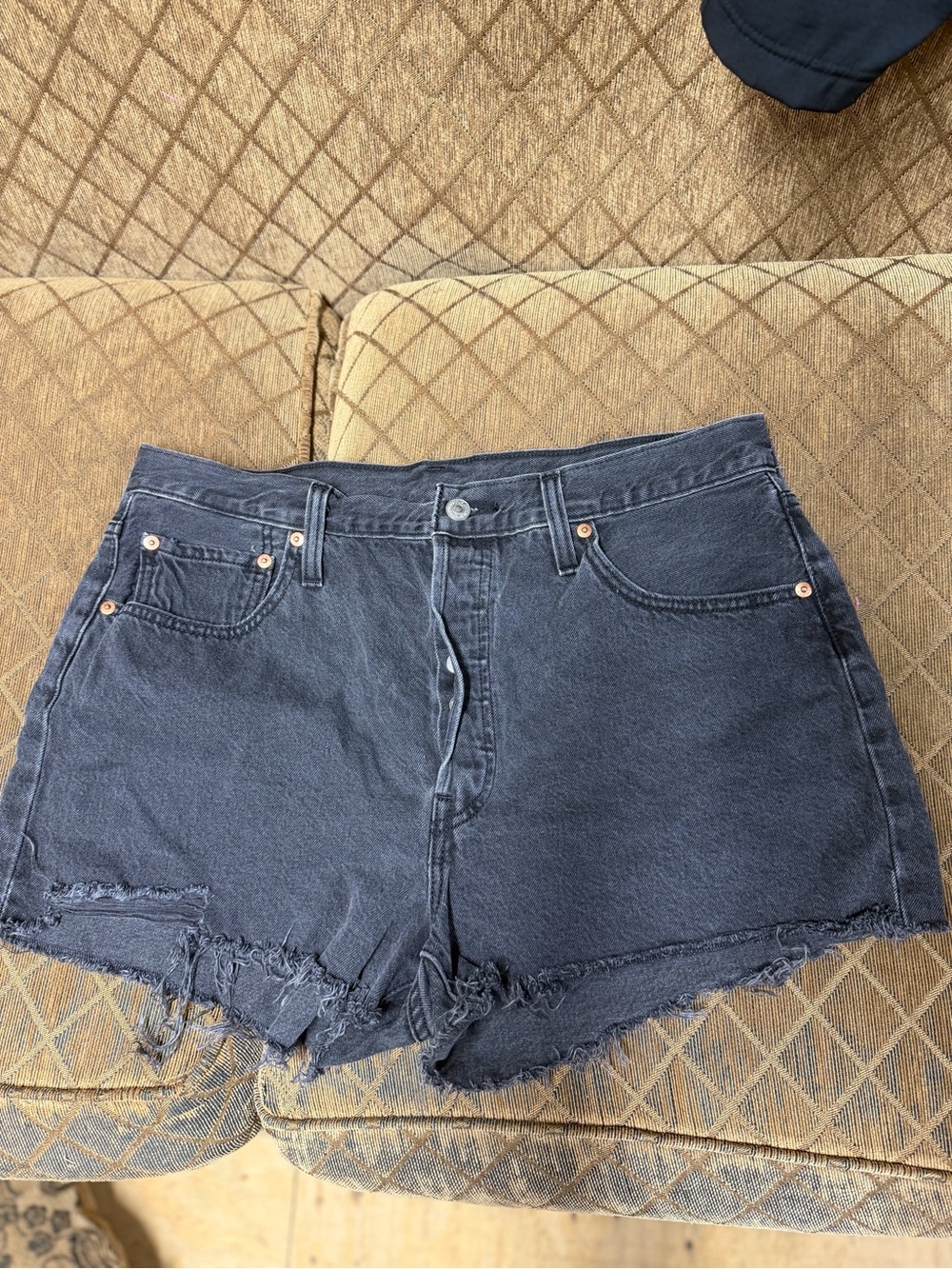 Levi's Black High-Waist Frayed Denim Shorts